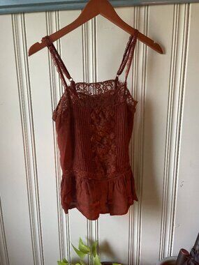 American Eagle Rust Lace Trim Cold Shoulder Tank Top Women’s XS Boho